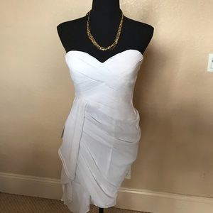 Strapless white cocktail dress